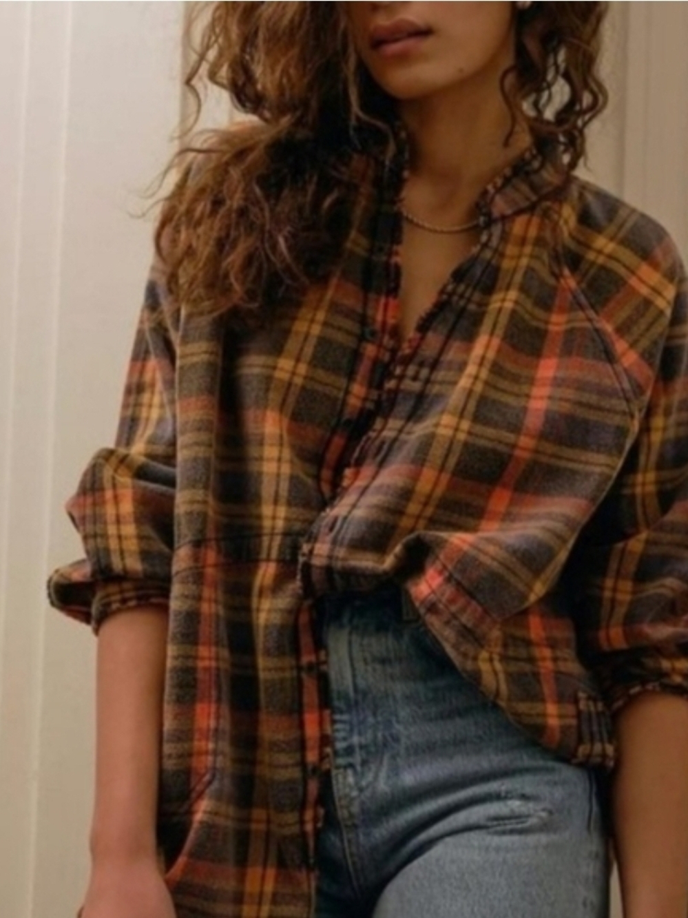 We The Free People Summer Daydream Plaid Oversized Flannel Shirt In Grunge - Picture 4 of 16